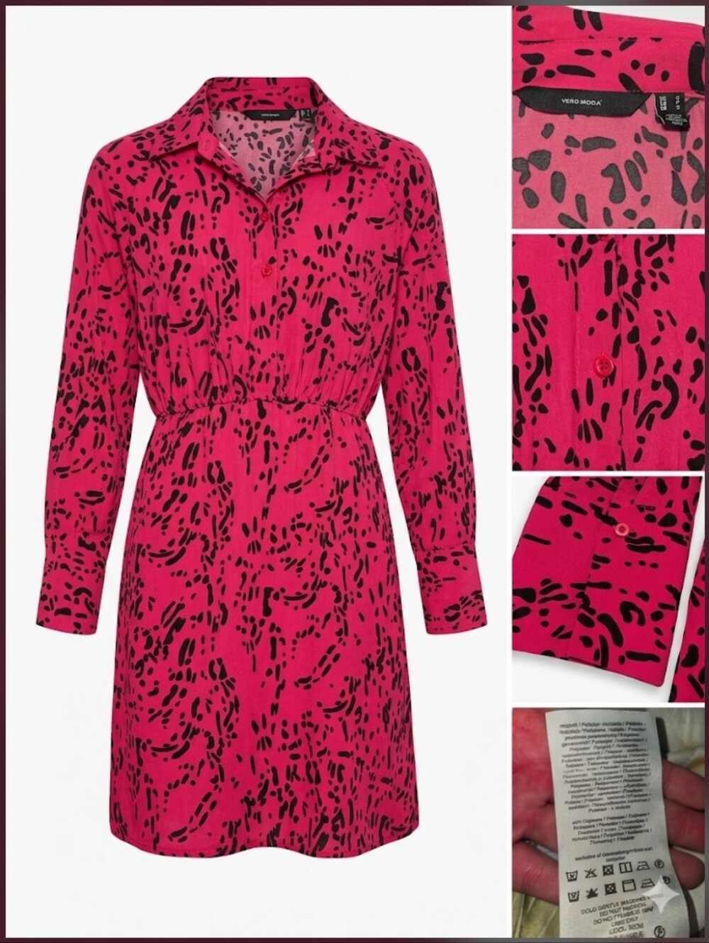 Vero Moda Hot Pink with Black Abstract Print Shirt Dress